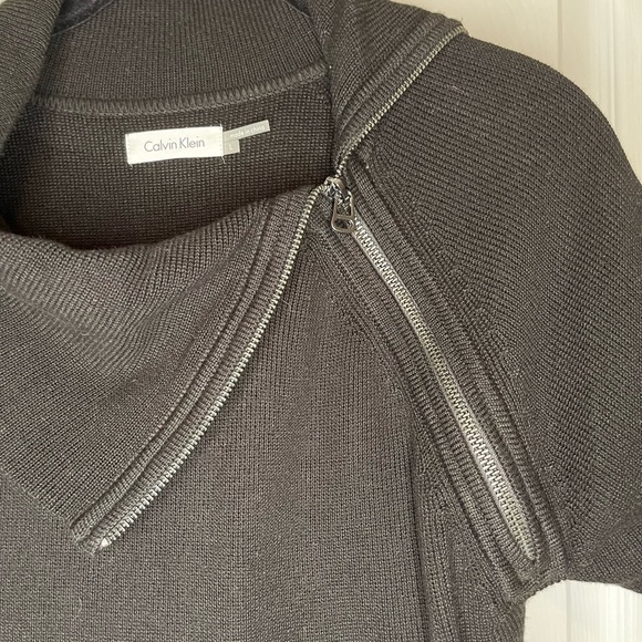 CALVIN KLEIN Black Zipper Cowl Neck Knit Sweater Dress - Picture 3 of 8